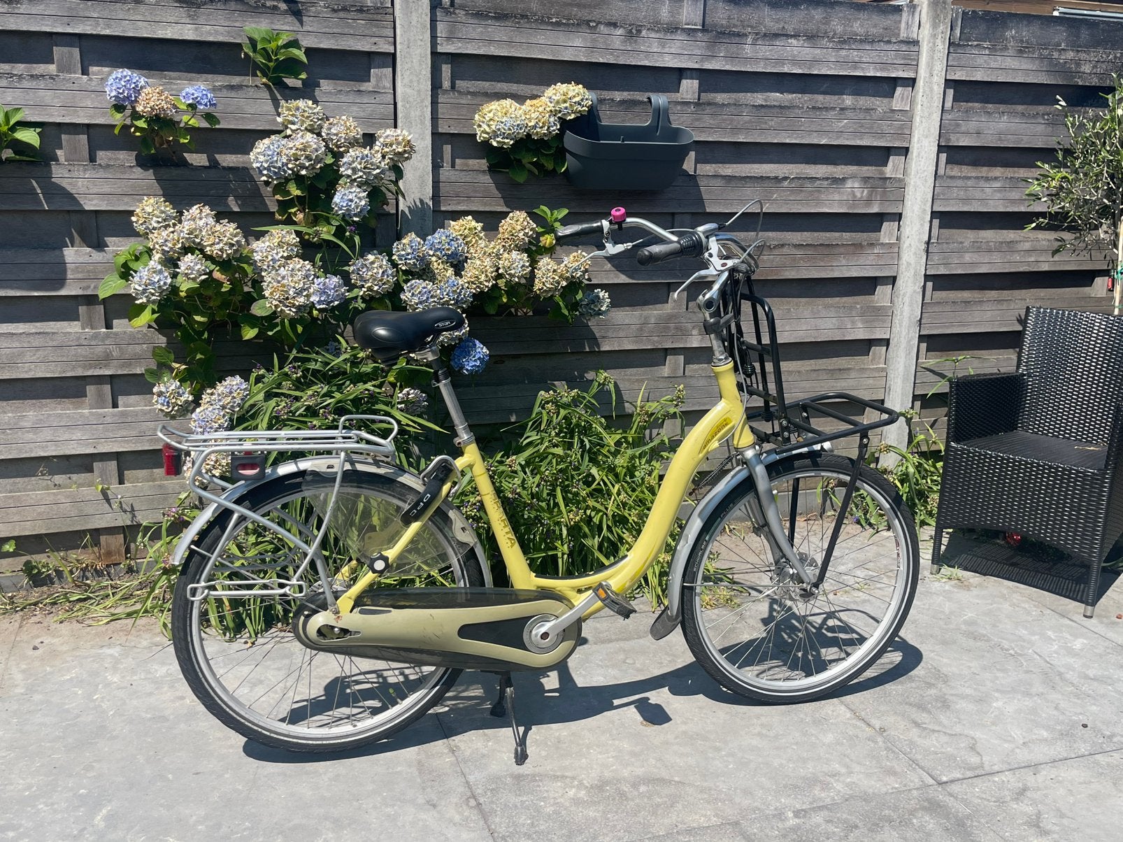 Gele fiets, Fietsen en Brommers, Ophalen, Gebruikt, Schijfrem, Versnellingen