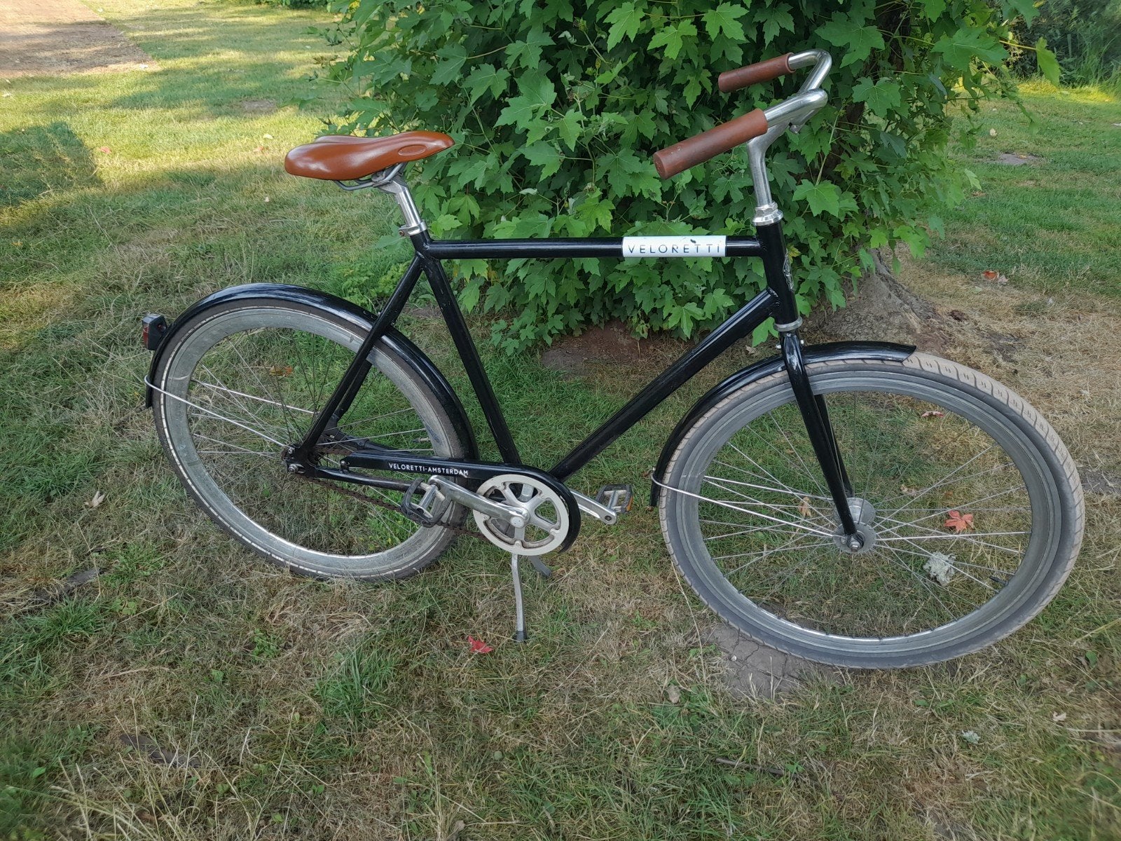 Veloretti fiets - Zwart met bruin zadel, Gebruikt, Velgrem, 53 tot 57 cm, Ophalen