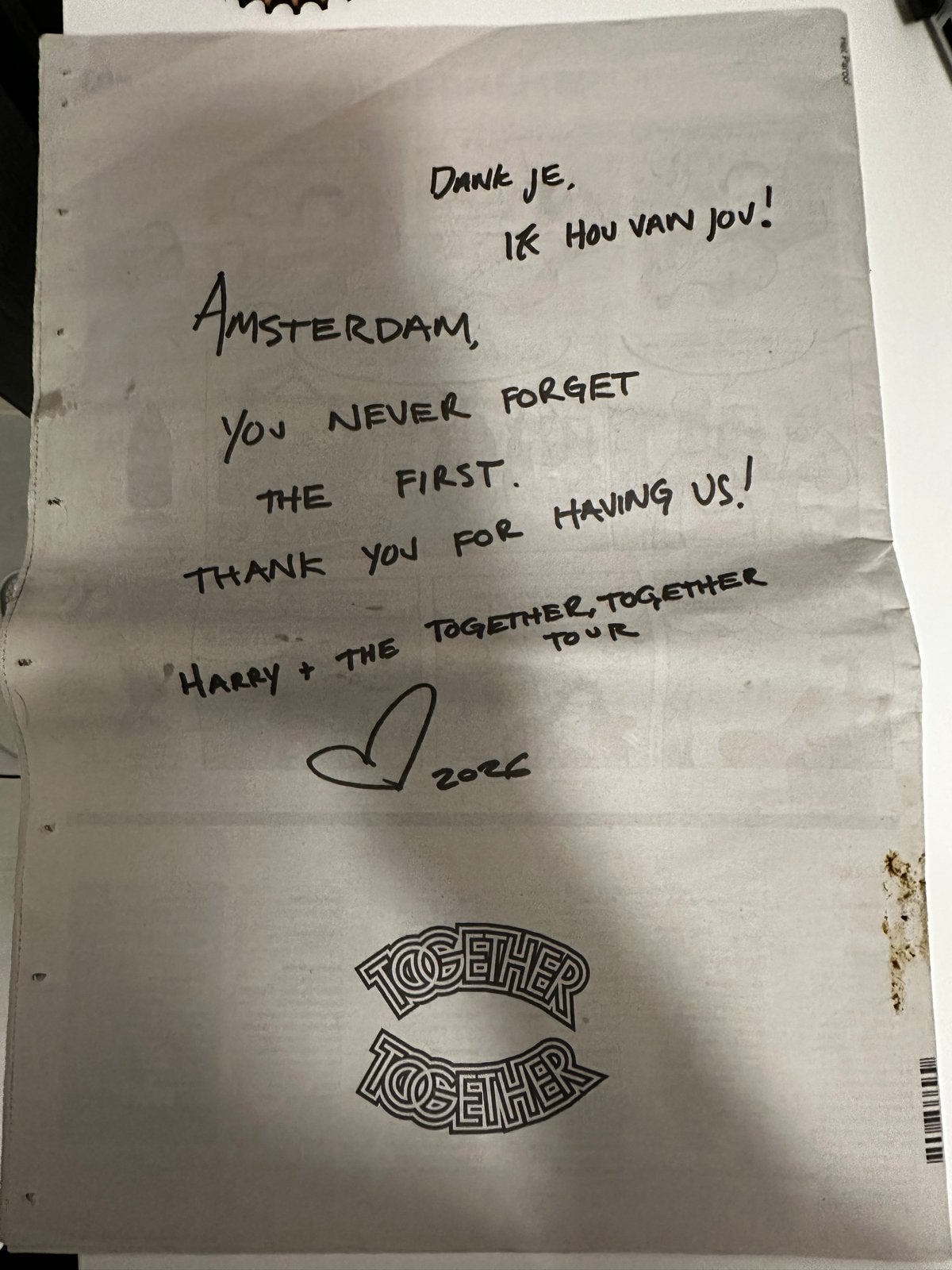 Harry Styles Het Parool krant - Love On Tour 2023, Ophalen of Verzenden, Nieuw, Krant
