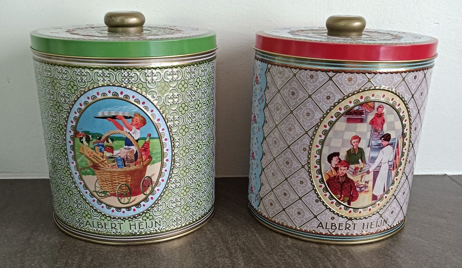 Vintage Albert Heijn blikken - Set van 2, Ophalen of Verzenden, Zo goed als nieuw, Overige, Overige merken