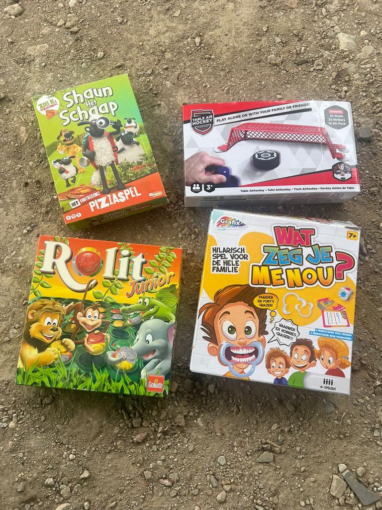 Bordspellen set: Shaun het Schaap, Rolit Junior, Wat Zeg Je, Een of twee spelers, Ophalen, Gebruikt