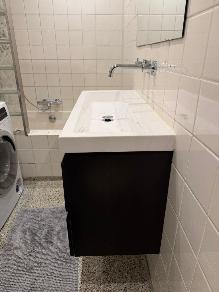 Badkamermeubel met wastafel, kraan en spiegel, Ophalen, 50 tot 100 cm, Zo goed als nieuw, Minder dan 100 cm