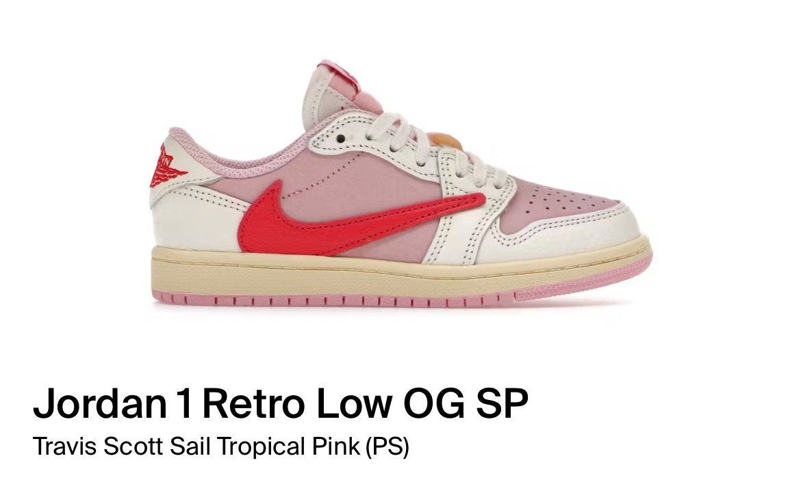 Travis Jordan 1 Tropical Pink PS kids baby, Ophalen of Verzenden, Nieuw, Overige kleuren, Sneakers of Gympen