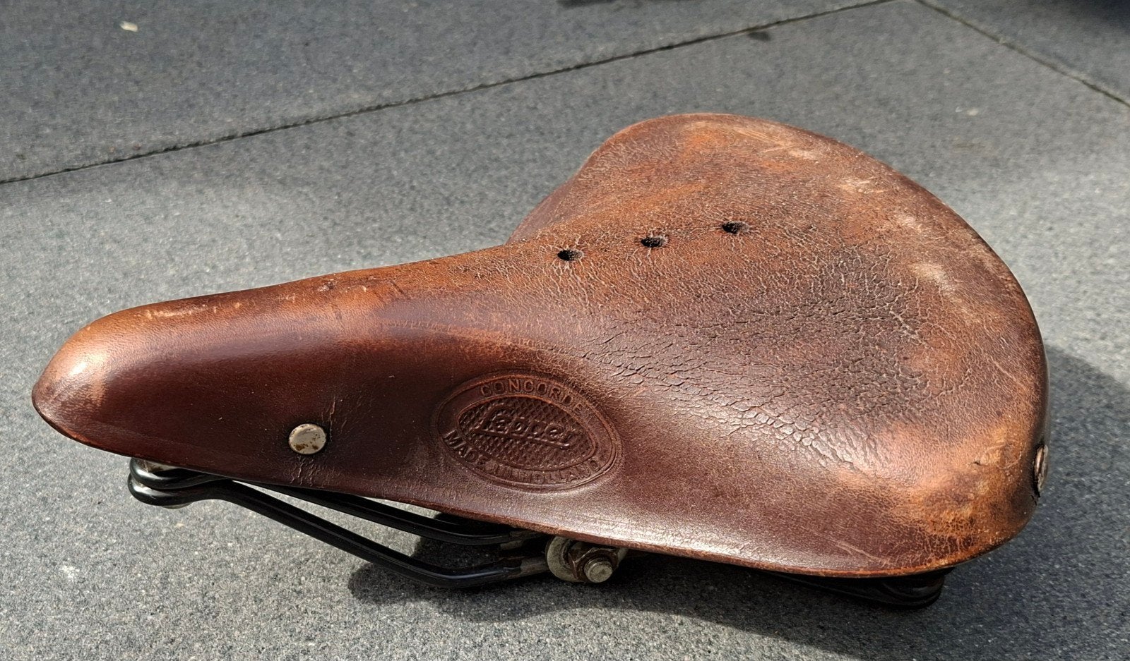 Vintage Lepper Concorde leren fietszadel met veren, Bakfiets, Gebruikt, Leer, Ophalen of Verzenden