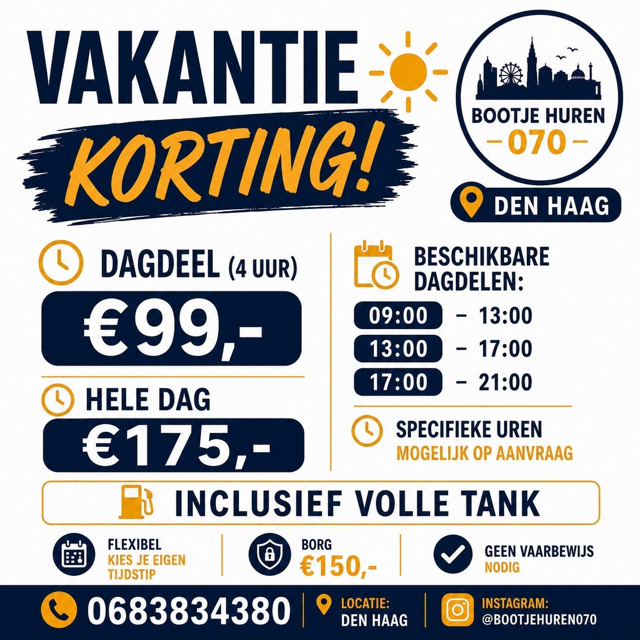 Bootje huren Den Haag, Tickets en Kaartjes, Drie personen of meer, Kortingskaart