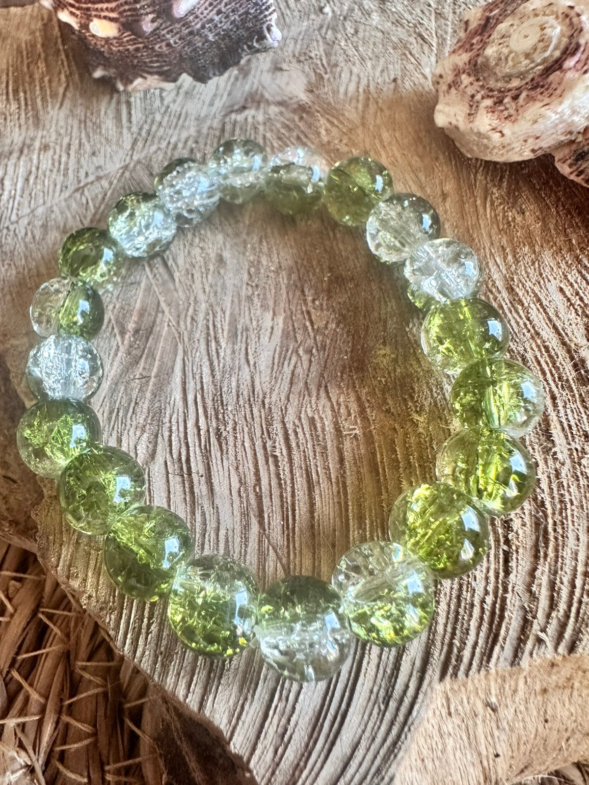 Glazen kralenarmband / groen / multilayer / stackable, Ophalen of Verzenden, Zo goed als nieuw, Groen, Overige materialen