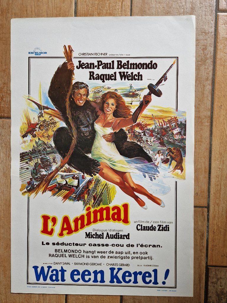 filmaffiche Jean-Paul Belmondo L'animal 1977 filmposter, Rechthoekig Staand, Ophalen of Verzenden, Zo goed als nieuw, A1 t/m A3