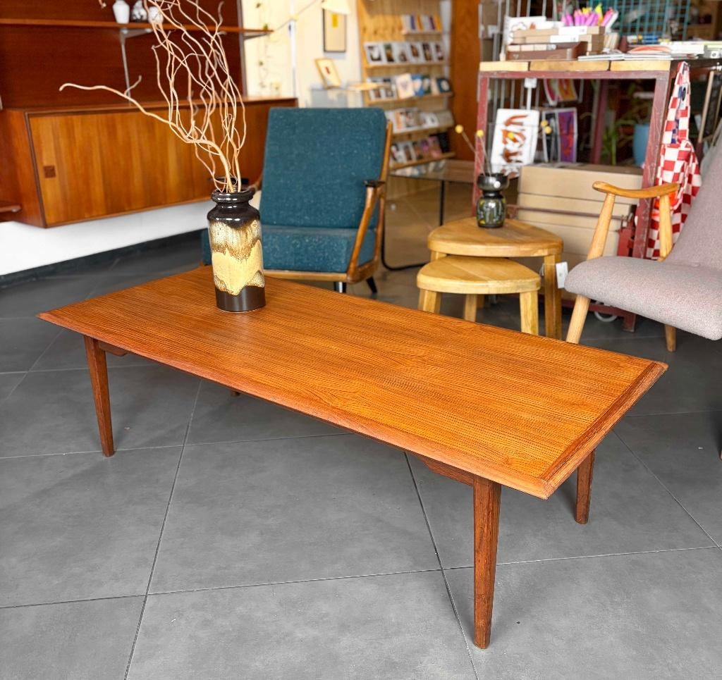 Vintage jaren 60 teakhouten salontafel, Huis en Inrichting, Tafels | Salontafels, Ophalen, Gebruikt, 100 tot 150 cm, 50 tot 100 cm