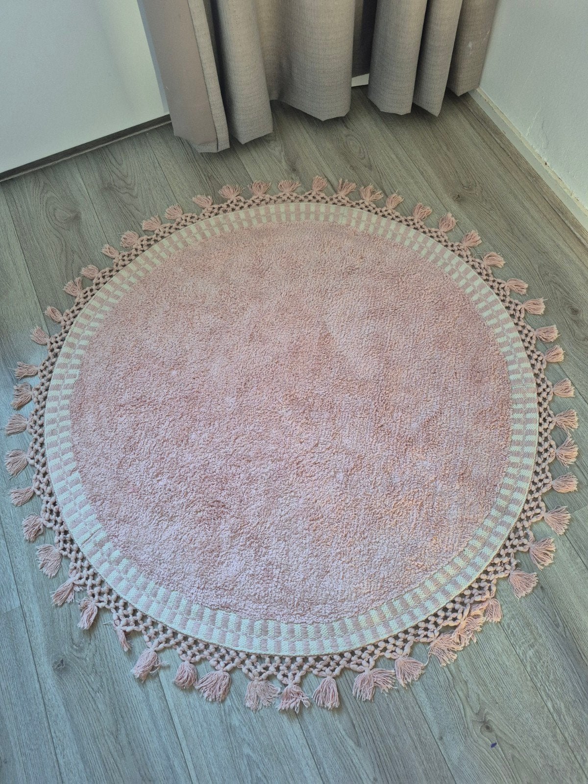 Handgemaakt rond vloerkleed roze 100% katoen  kwantum  hana, Huis en Inrichting, Rond, Ophalen of Verzenden, Zo goed als nieuw