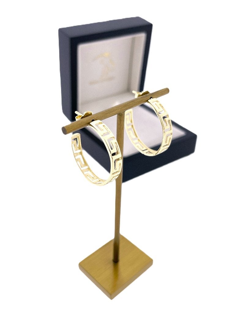 14 Karaat Gouden Oorringen Meander Versace Motief - 2.5 cm, Ophalen, TIEMAN JUWELIERS, Hangers, -