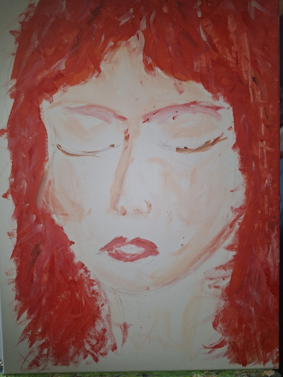 Vrouw met rood haar - acrylverf op doek, Ophalen of Verzenden