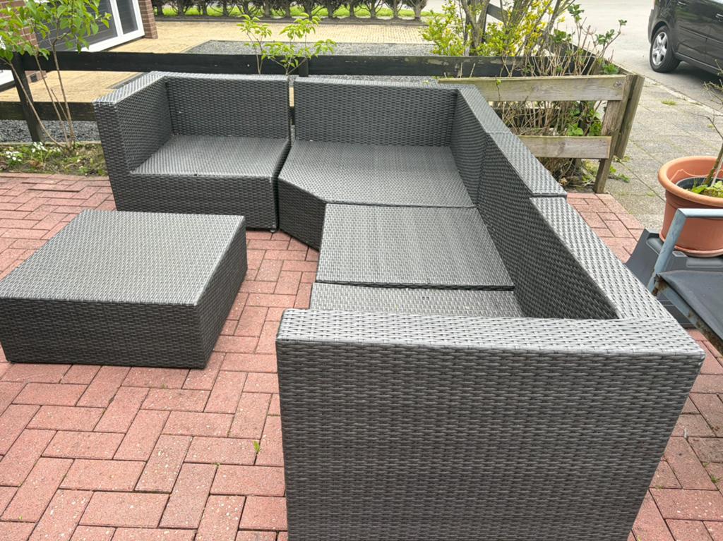 Hele nette wicker loungeset loungebank met nieuwe kussens, Tuin en Terras, Tuinsets en Loungesets, Bank, 6 zitplaatsen, Ophalen of Verzenden