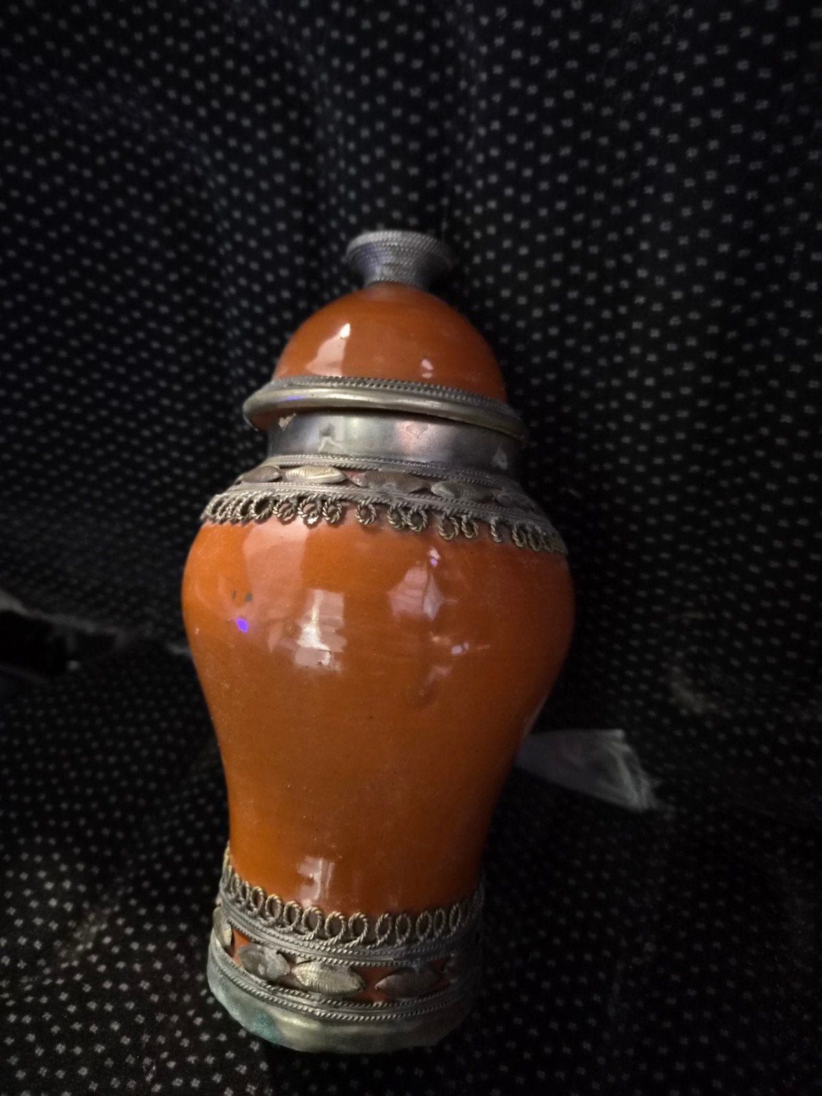 Antieke Marokkaanse pot vaas met deksel - 20 cm hoog, Ophalen