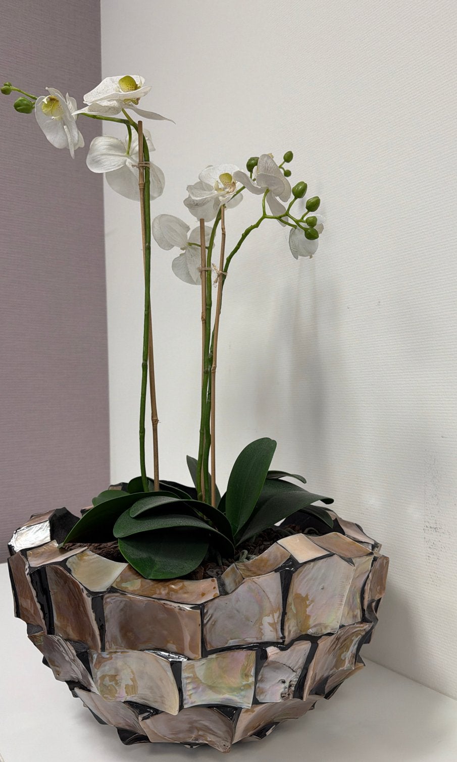 Kunst Orchidee in decoratieve pot, Binnen, Natuurlijk materiaal, Kunstplant, Ophalen of Verzenden