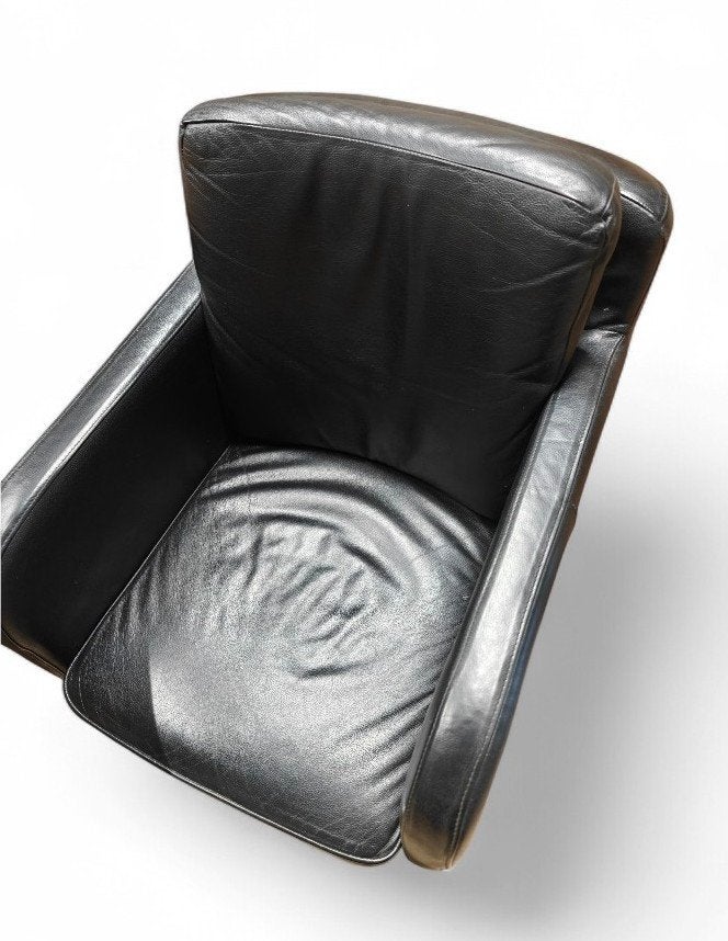 4 Zwarte Leren Stoelen op wieltjes, Huis en Inrichting, Stoelen, Ophalen, Gebruikt, Zwart
