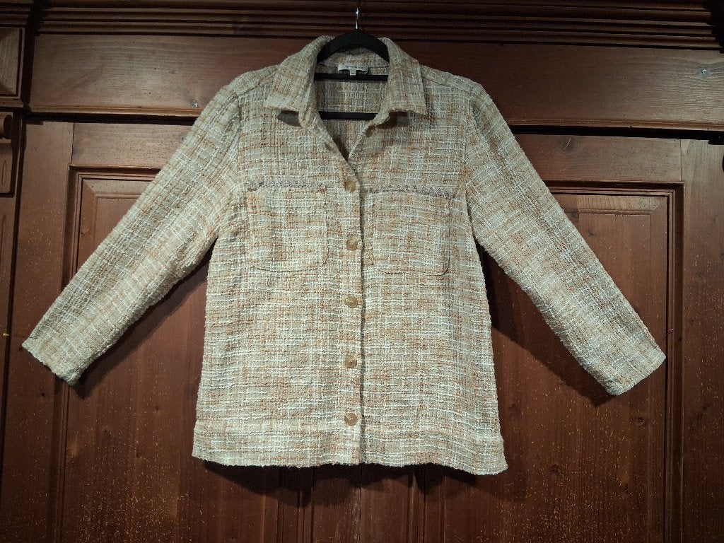 Terre Bleue Bouclé Zandkleurige Blazer mt 38, Maat 38/40 (M), Terre Bleue, Beige, Ophalen of Verzenden
