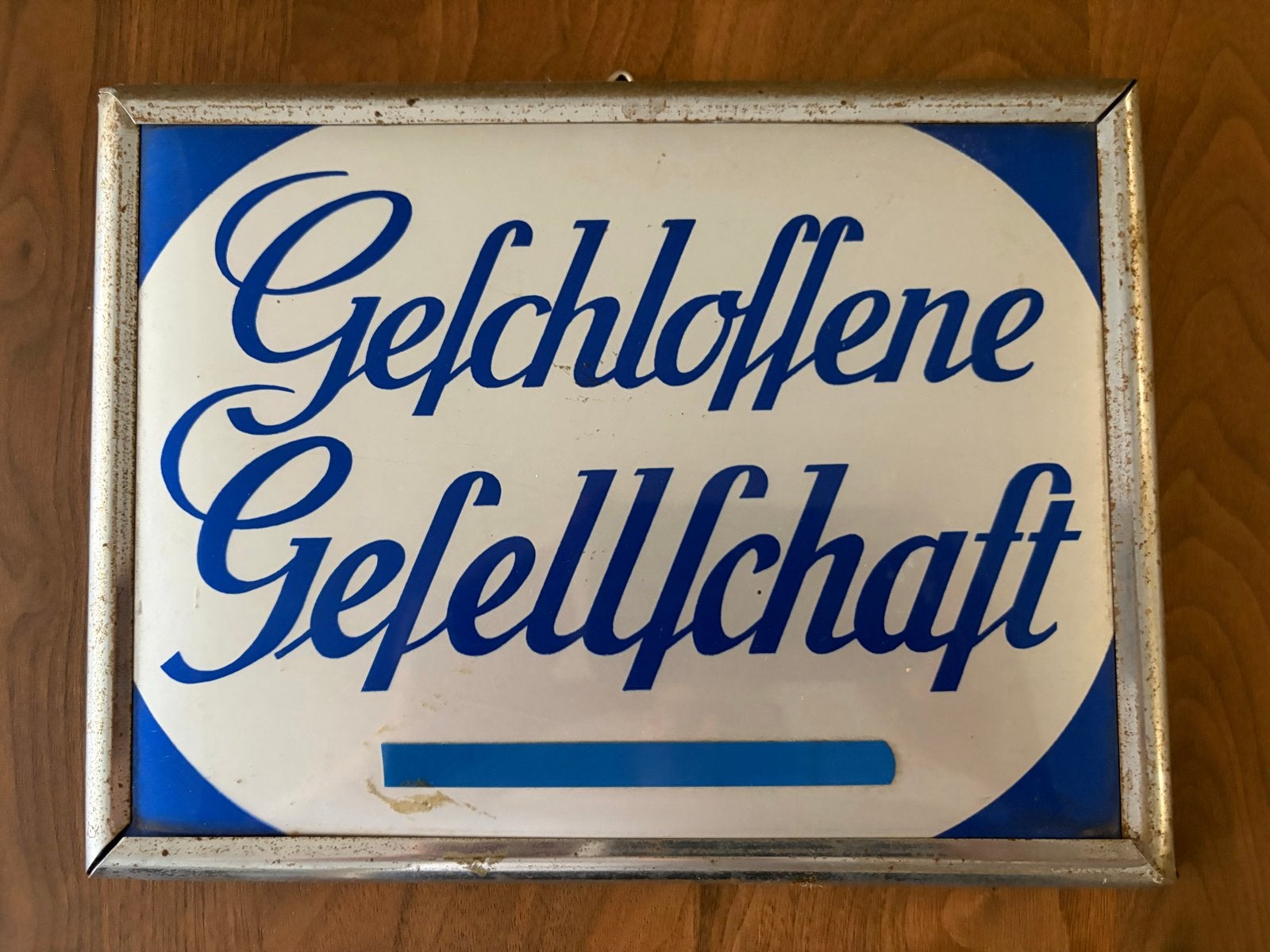 Vintage Emaille Bord "Geschlossene Gesellschaft", Ophalen of Verzenden