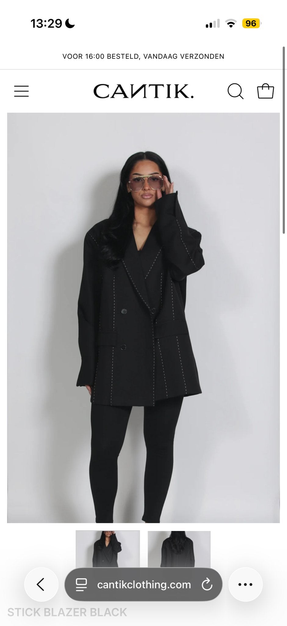 Zwarte oversized blazer met witte stiksels, Maat 38/40 (M), Zwart, Nieuw, Ophalen of Verzenden