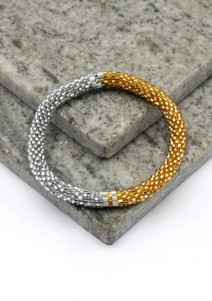 Glaskralen armband - aquawit en goud - RB089, Overige materialen, Overige kleuren, Verzenden, Nieuw