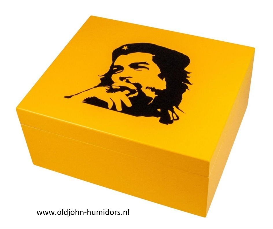 HUMIDOR "CHE GUEVARA" GEEL MAT VOOR CA 50 SIGAREN        h43, Verzamelen, Verzenden, Nieuw, Tabaksdoos of Verpakking