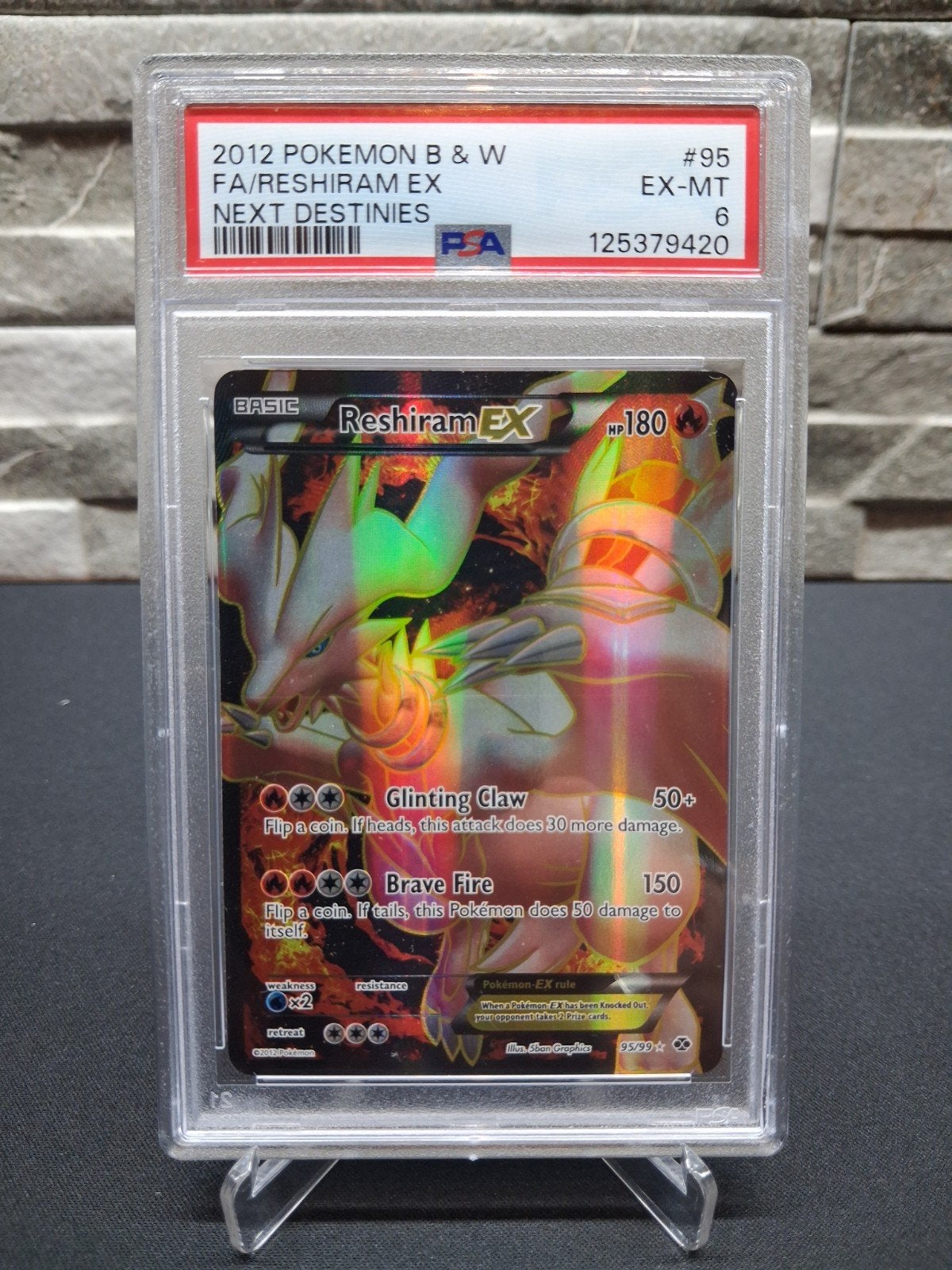 2012 Pokémon Reshiram EX FA PSA 6 - Next Destinies #95, Ophalen of Verzenden, Zo goed als nieuw