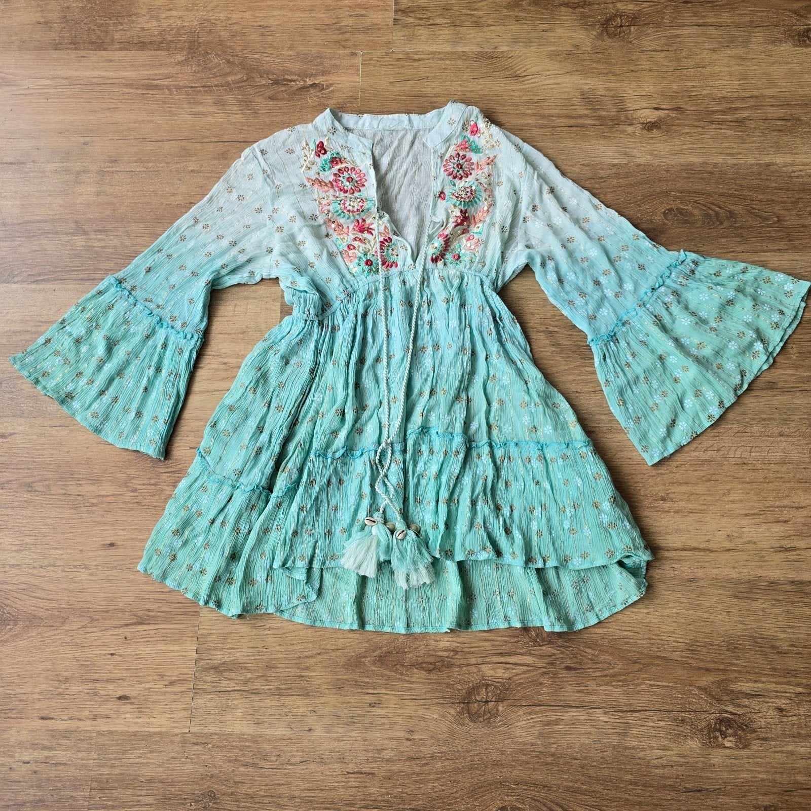Boho tuniek jurk met borduursel - Maat XS/S, Kleding | Dames, Ophalen of Verzenden, Zo goed als nieuw, Maat 34 (XS) of kleiner