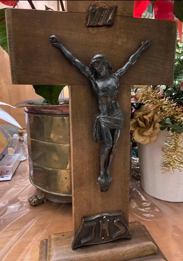 Antiek Houten Kruisbeeld met Jezusfiguur, Antiek en Kunst, Ophalen