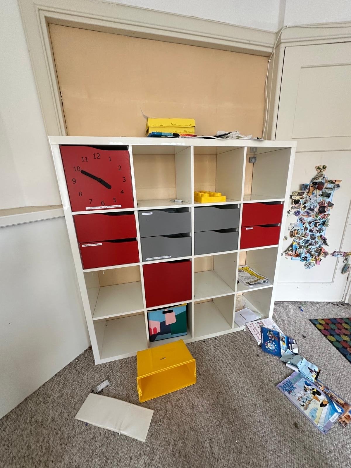 IKEA Kallax kast met lades en klok, Ophalen, Gebruikt
