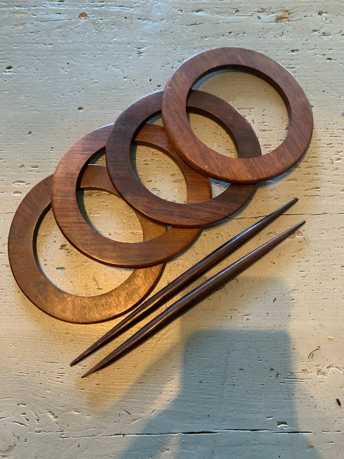 Houten breinaalden en ringen, Hobby en Vrije tijd, Ophalen, Gebruikt, Breien, Naald