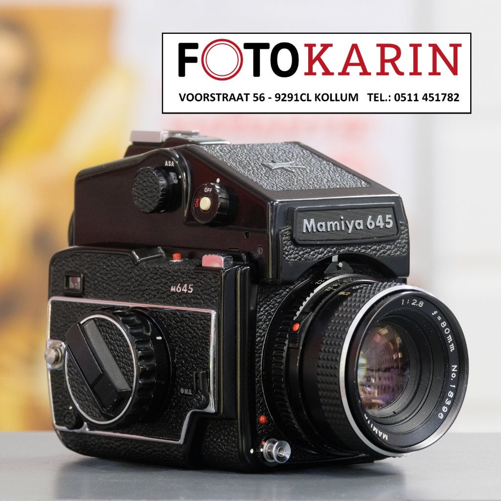 Mamiya M645 + 80mm f2.8 + Prismazoeker | Foto Kasrin Kollum, Gebruikt, Spiegelreflex, Ophalen of Verzenden, Overige Merken