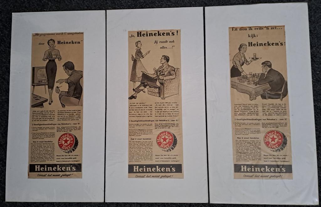 HEINEKEN'S - 3 oude advertenties, Ophalen of Verzenden, Zo goed als nieuw, Overige typen, Heineken
