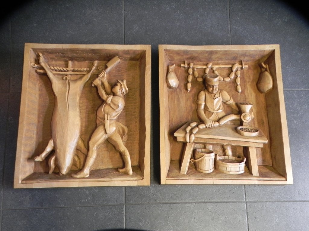 Houtsnij werk uniek handwerk uit 1900 slager, Ophalen, Houtsnijwerk, Art deco, 50 - 100 cm