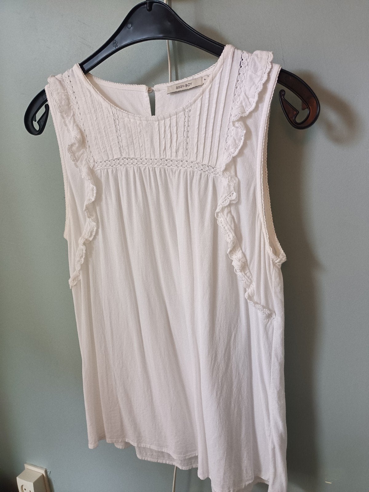 Sissy-Boy mouwloze top met ruches en kant, maat XL, Wit, Maat 46/48 (XL) of groter, Sissy-Boy, Ophalen of Verzenden