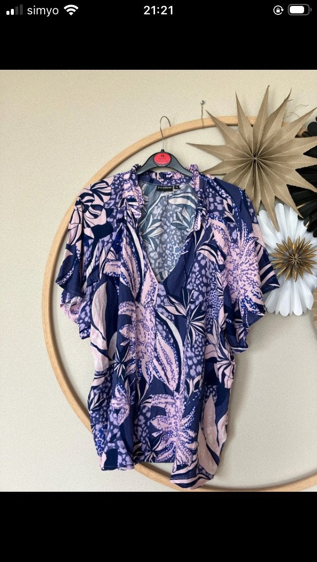 TWODAY Blouse met korte mouwen en bloemenprint, maat XL, Blauw, Maat 46/48 (XL) of groter, Ophalen of Verzenden, Zo goed als nieuw