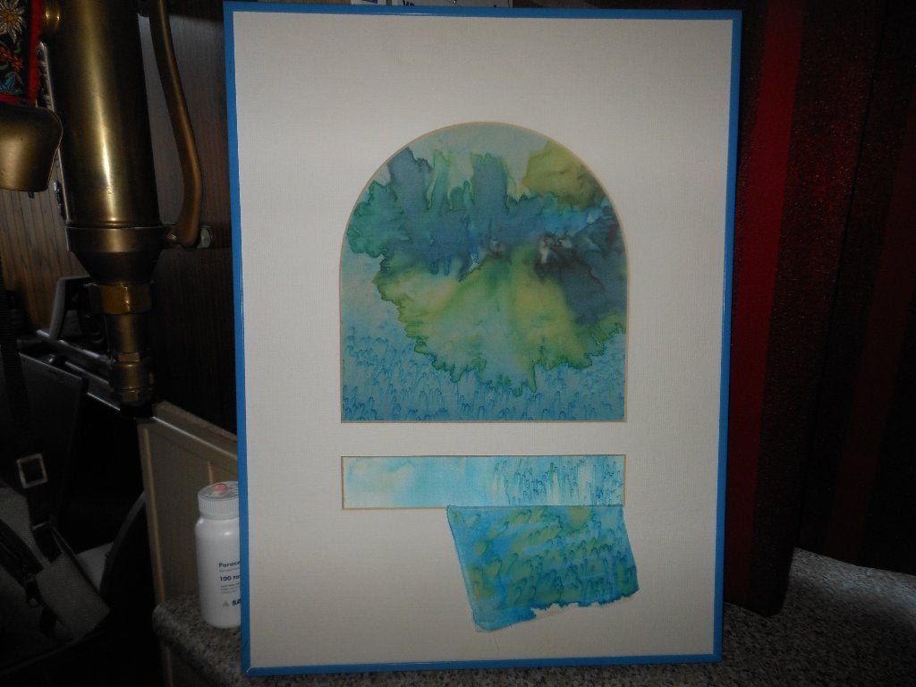 Fantasie op zijde - Abstracte kunst in blauw en groen, Antiek en Kunst, Kunst | Niet-Westerse kunst, 40 cm, Meerkleurig, Overige herkomsten