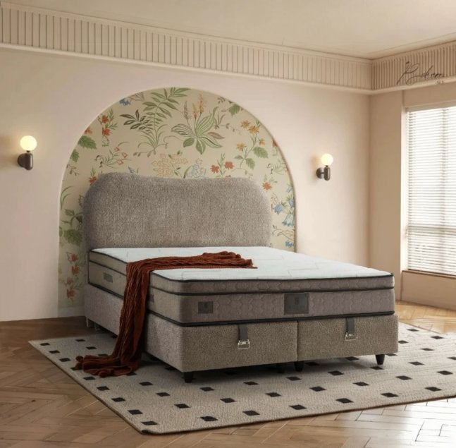 Opbergboxspring Bohem met Emma Matras, Bruin, 200 cm, Nieuw, Tweepersoons