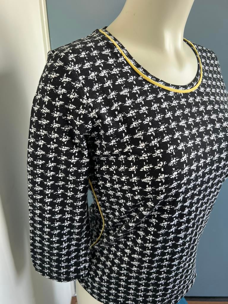 Peter hahn jersey top zwart wit geel 36, Kleding | Dames, Tops, Zo goed als nieuw, Maat 36 (S), Zwart, Korte mouw, Ophalen of Verzenden