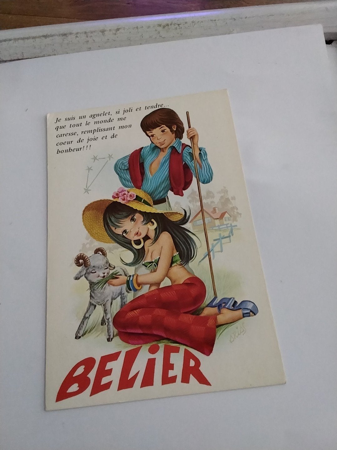BELIER / JONGE VROUW EN JONGEN MET LAMMETJE, Ophalen of Verzenden, Voor 1920