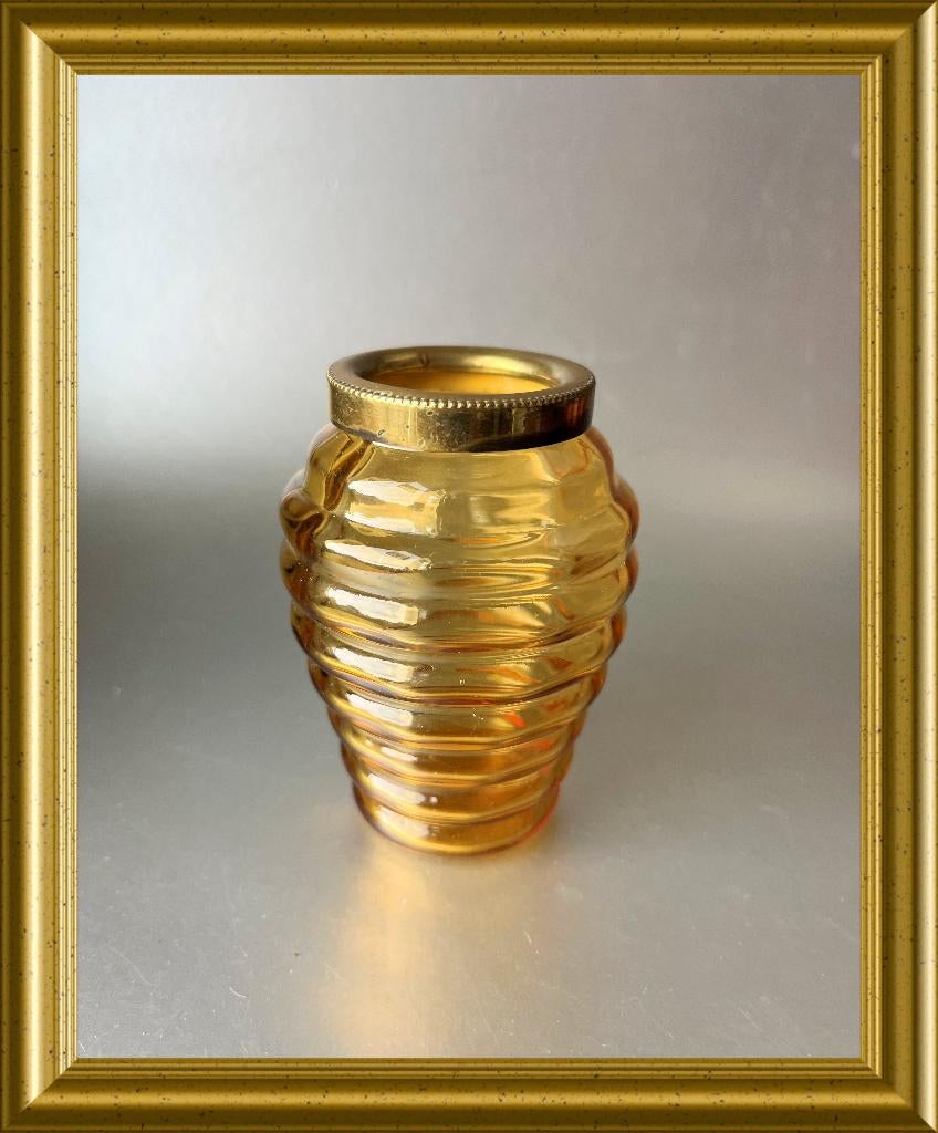 Oud glazen lepelvaasje: amberkleurig glas, Ophalen of Verzenden