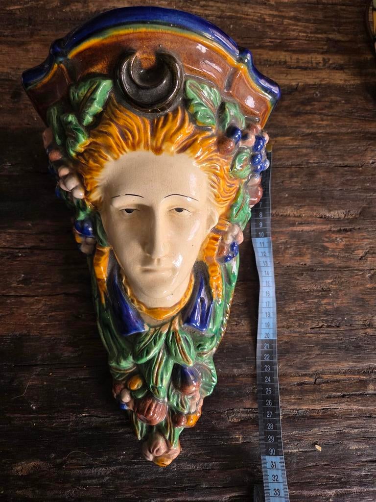Antiek Italiaans majolica engelenhoofd wandornament, Ophalen of Verzenden