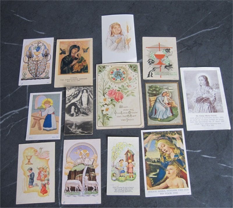 Antieke communieprentjes - jaren '40, Antiek en Kunst, Antiek | Religie, Ophalen of Verzenden