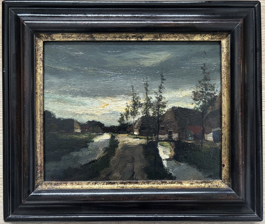 Toon Koster (1913-1990) - Landweg tussen sloten, Antiek en Kunst, Paneel, Impressionistisch, Ophalen of Verzenden, Gesigneerd