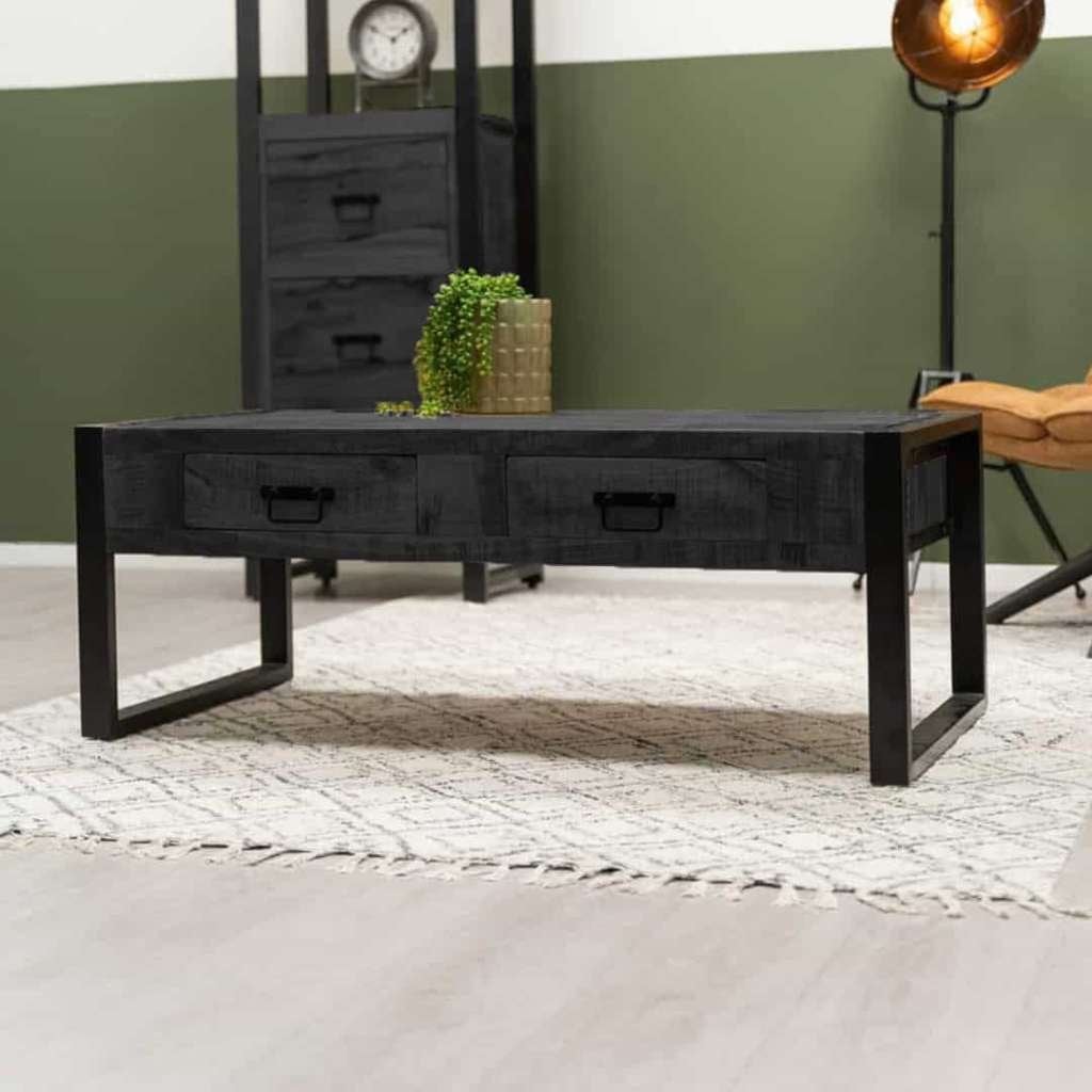 Salontafel Britt zwart met 2 lades, Info@wowprojecten.nl, 100 tot 150 cm, WoW projecten, Nieuw