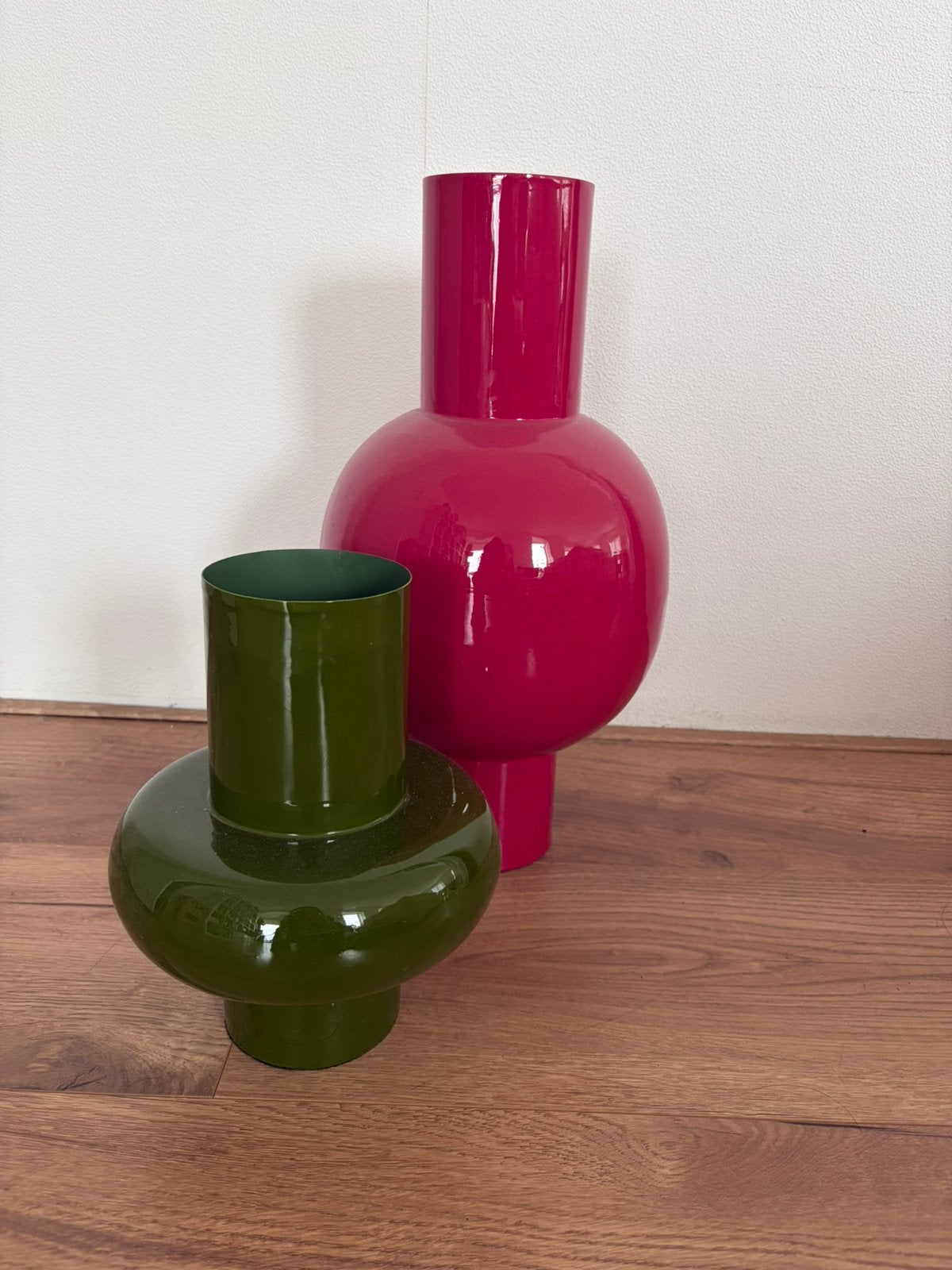 Groene Colmore metalen vaas, Verzenden, Gebruikt, Groen, Overige materialen