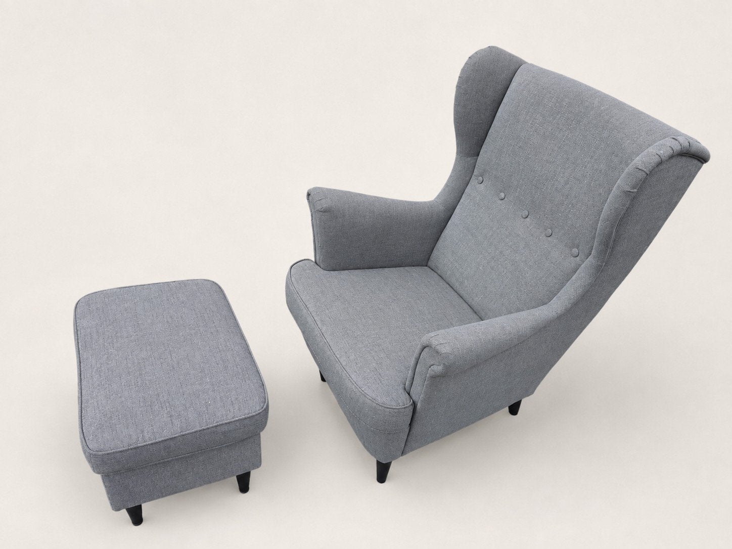 Ikea Strandmon stoel en hoocker, comfortabel voor babykamer, Huis en Inrichting, Fauteuils, Ophalen, Gebruikt, 75 tot 100 cm, Stof
