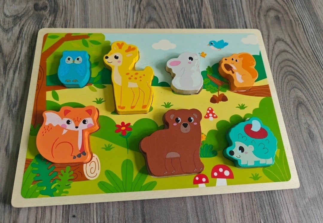 Houten puzzel met dieren - Zo goed als nieuw, Ophalen of Verzenden, Zo goed als nieuw, Van hout, Minder dan 10 stukjes