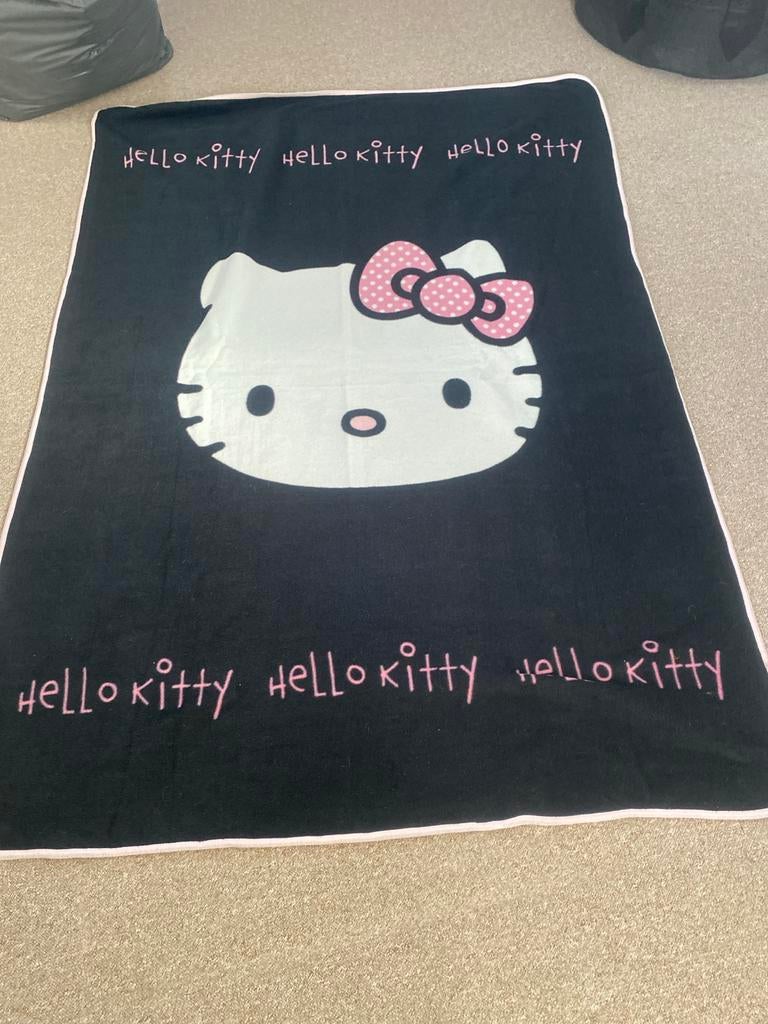 Hello Kitty Deken - Zwart/Roze, Gebruikt, 100 tot 150 cm, Zwart, Rechthoekig