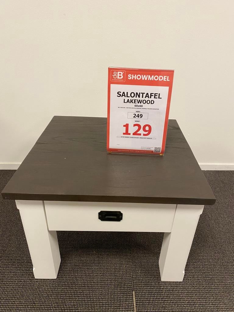 Hoektafel lakewood 60x60cm met lade, Ophalen, 50 tot 100 cm, Zo goed als nieuw, Minder dan 50 cm
