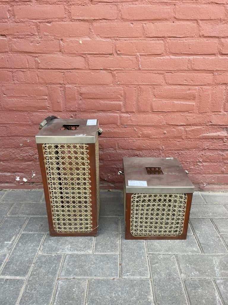 Vintage windlichten met riet en metaal, Ophalen of Verzenden, Zo goed als nieuw