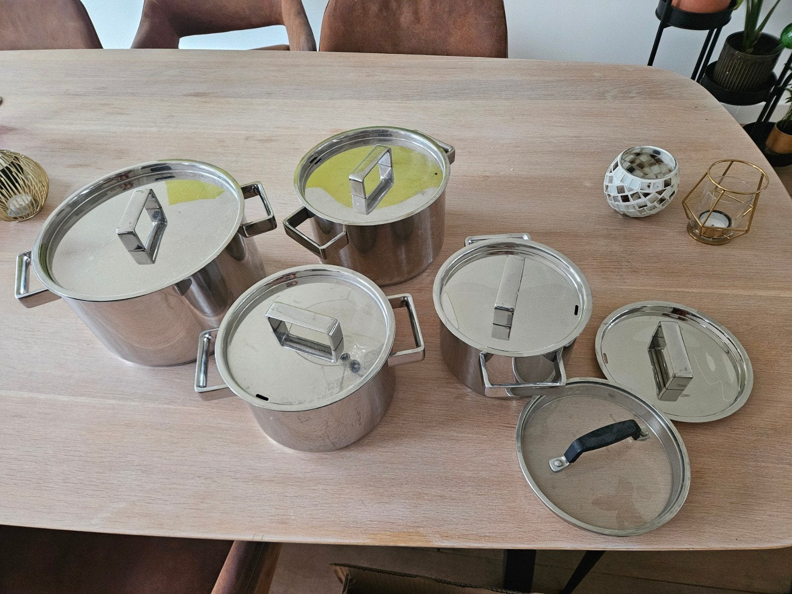 Sola Pannenset 4-delig (24, 20, 18, 16cm) - Gebruikt, Huis en Inrichting, Keuken | Potten en Pannen, Ophalen, Gebruikt, Rvs, Pannenset